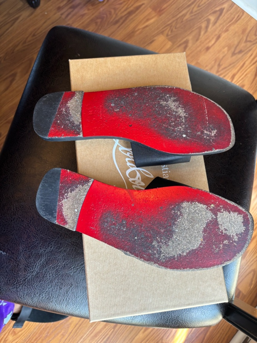 Christian Louboutin Black Leather Slide Sandals with Embossed Logo - Picture 4 of 6